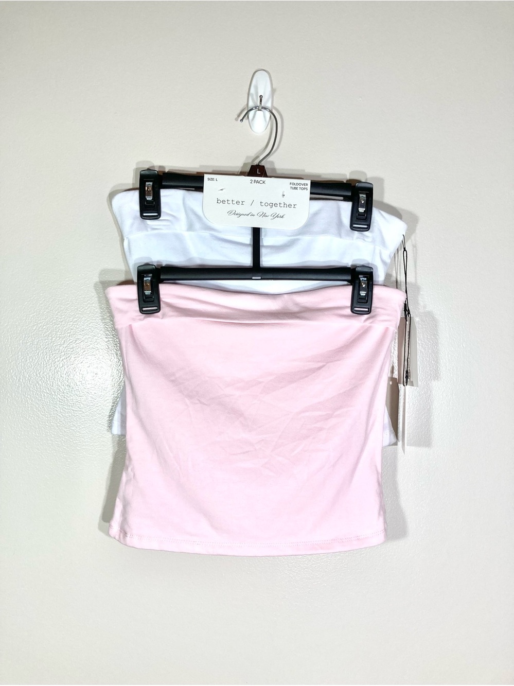 Better Together Fold Over Tube Tops 2-Pack Women’s Size L White/Pink NWT